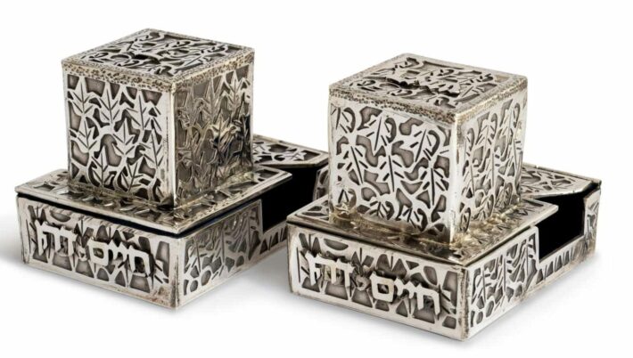 Personalized Sterling Silver Tefillin Cases in Leaf Design