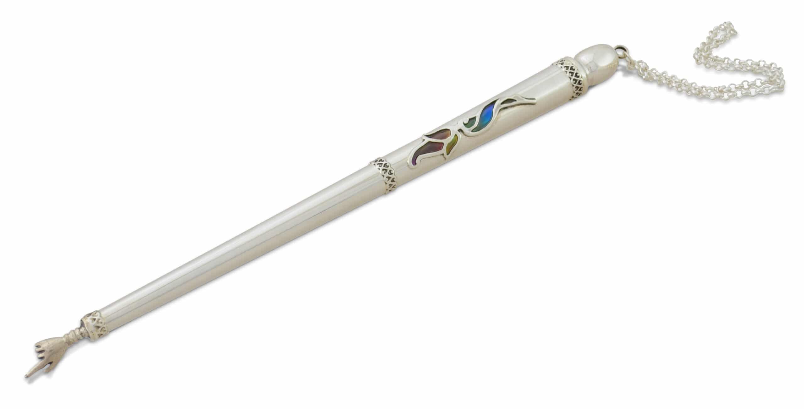 Silver Torah Pointer with Floral Cold Enamel
