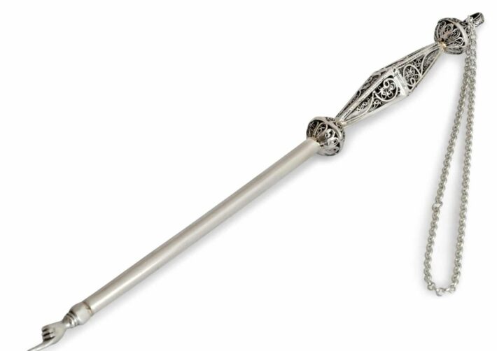 Vintage Long Silver Torah Pointer With Rhombus Shaped Handle