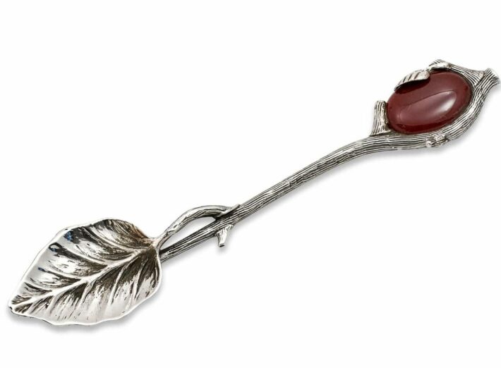 Leaf Shaped Spoon with Natural Carnelian Stone