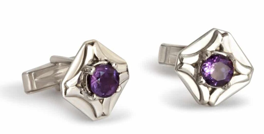 Silver Cufflinks With Purple Amethyst Stones