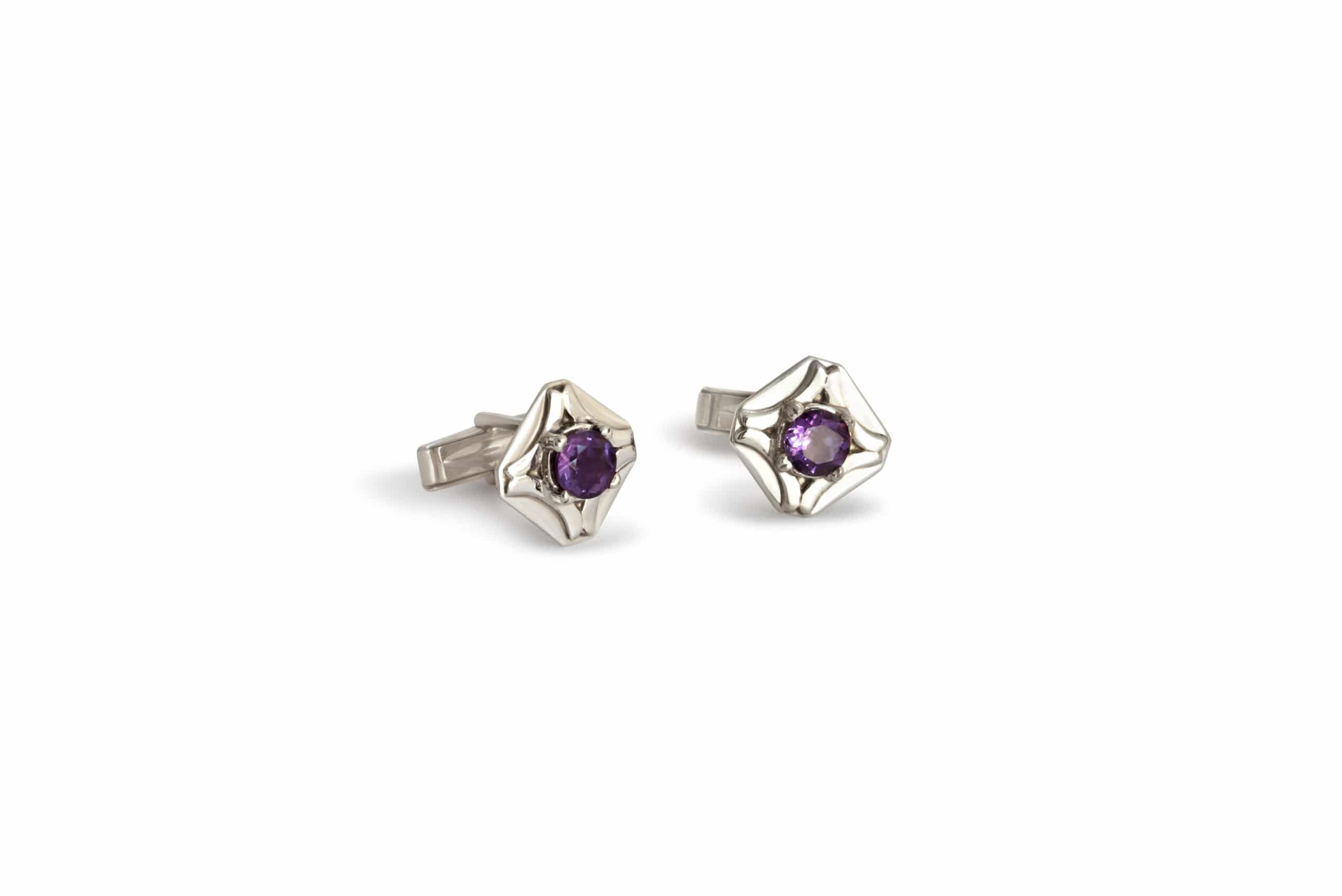 Silver Cufflinks With Purple Amethyst Stones