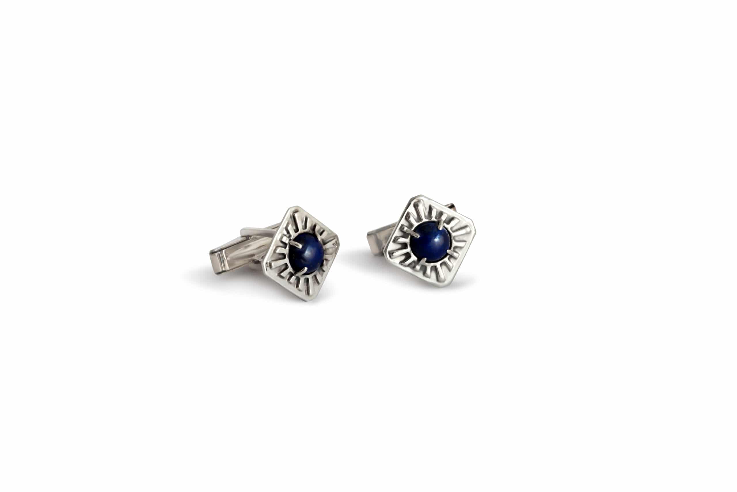 Square Silver Cufflinks with Blue Lapis Stones