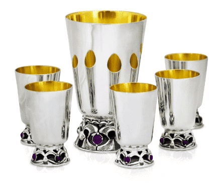 Terrific Sterling Silver Amethyst Liqueur Cups Set
