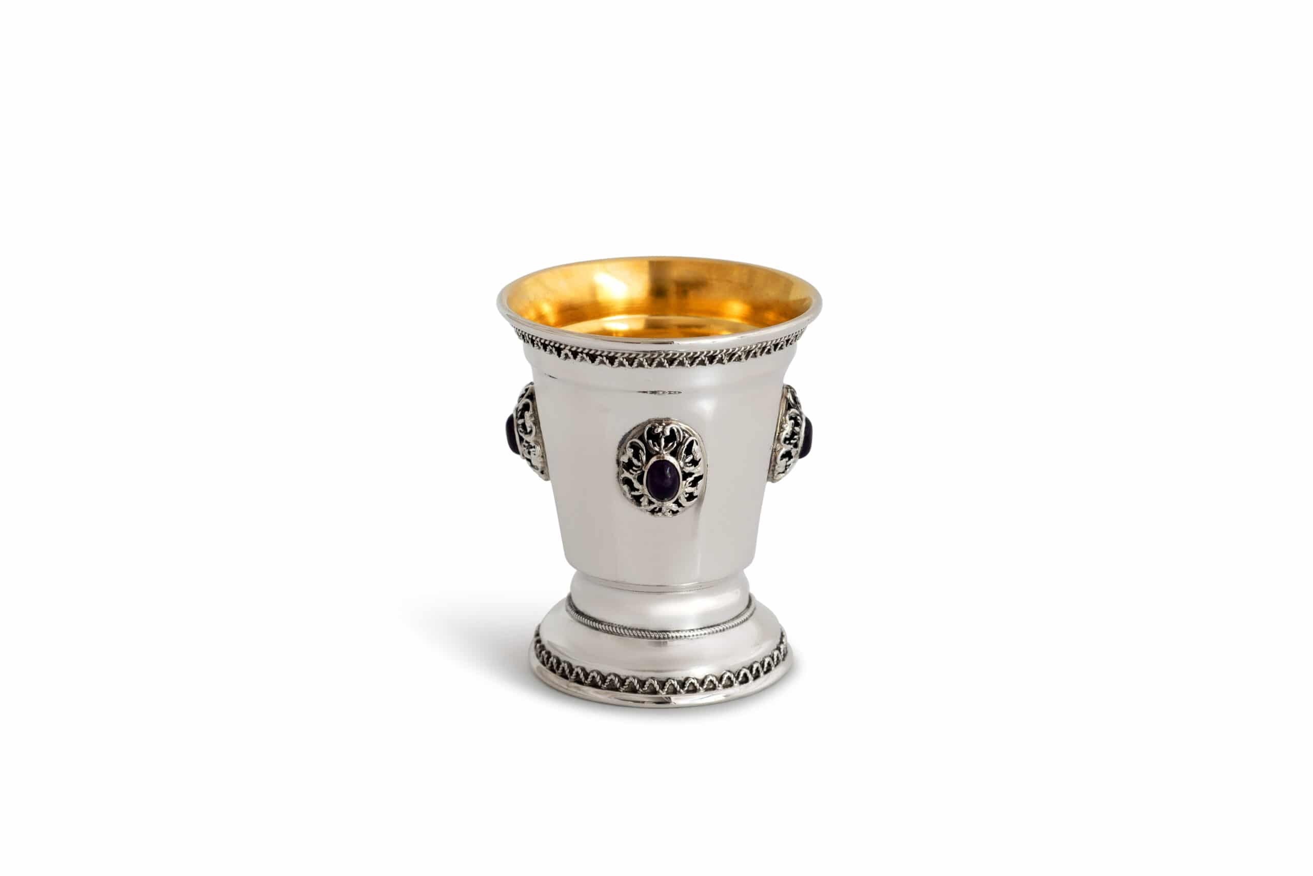 Kiddush Cup and Liqueur Cups with Amethyst Stones