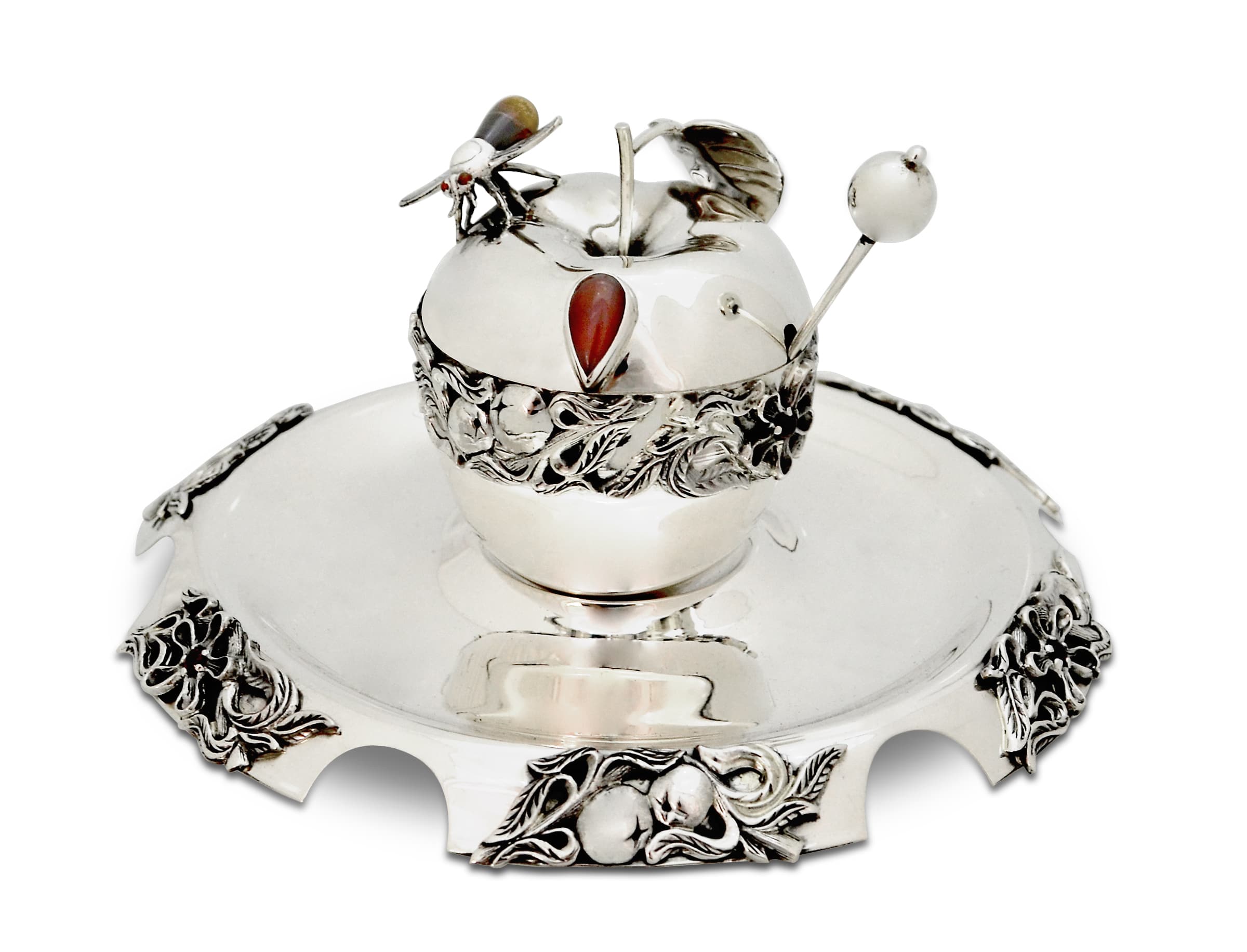 Flowers Sterling Silver Classic Honey Dish & Tray