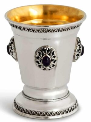 Sterling Silver Small Kiddush Cup With Natural Amethyst Stones