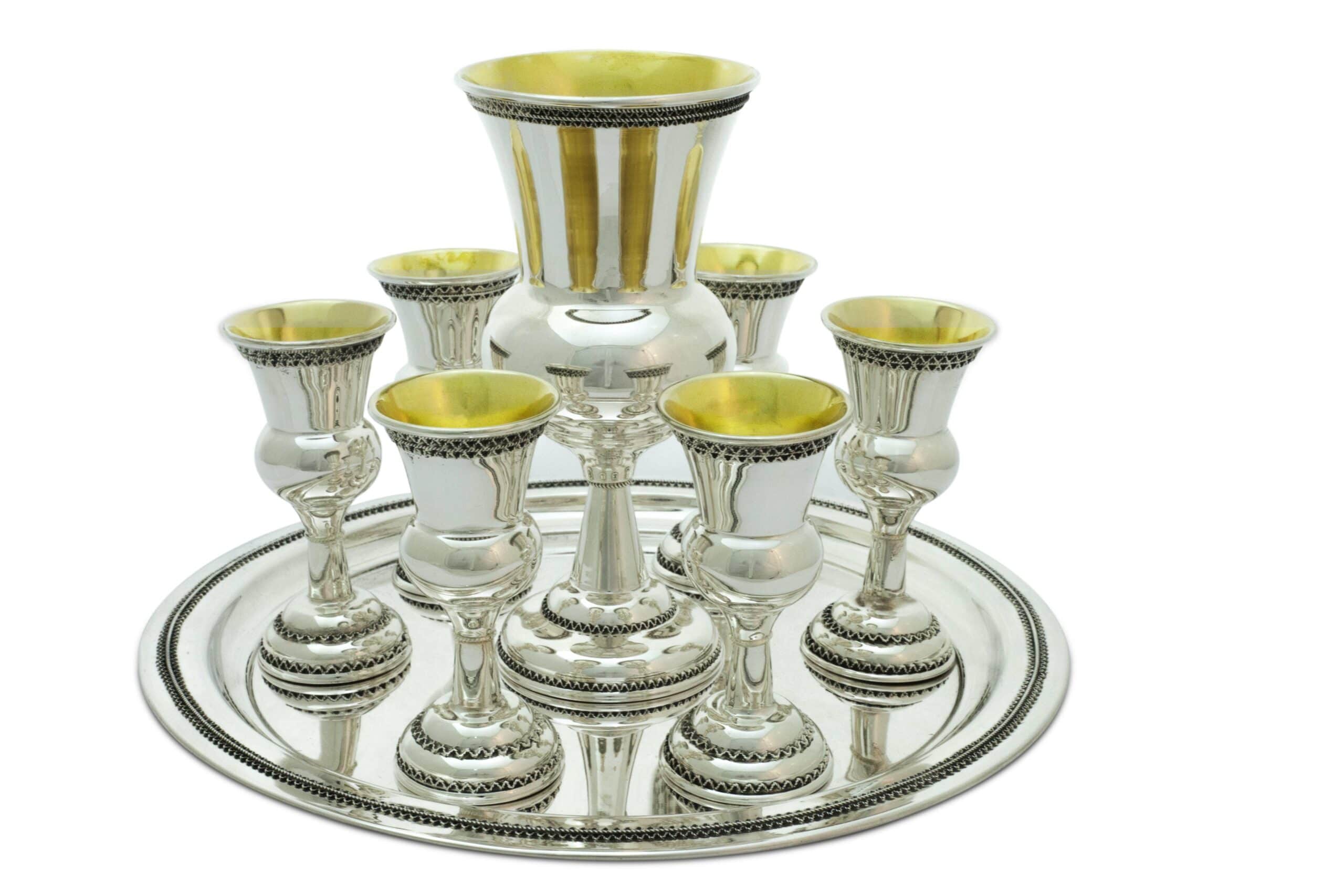 Kiddush Goblet and Liqueur Cups with Filigree