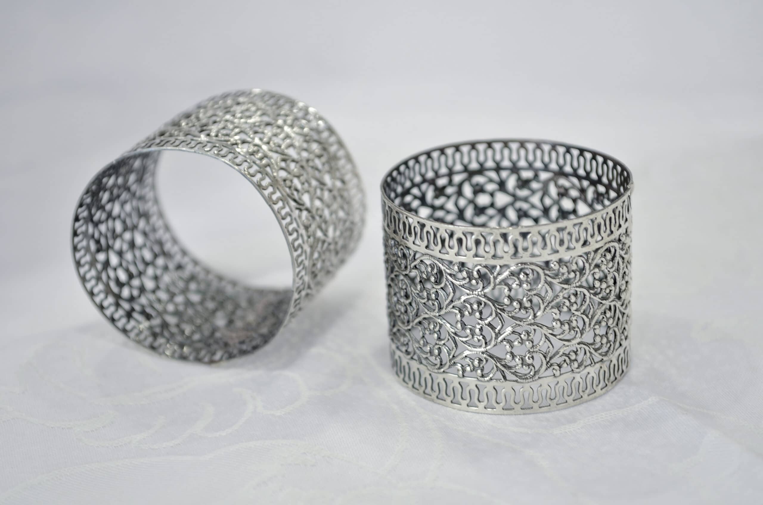 Silver Napkin Rings Holder with Filigree