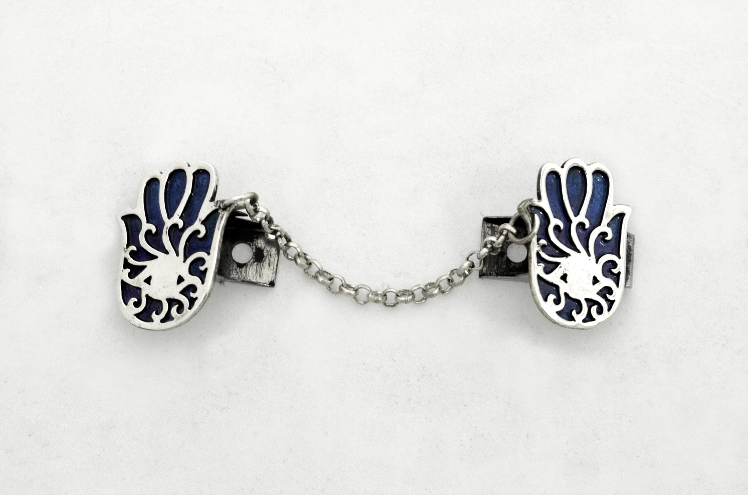 Sterling Silver Hamsa Tallit Clips with Enamel
