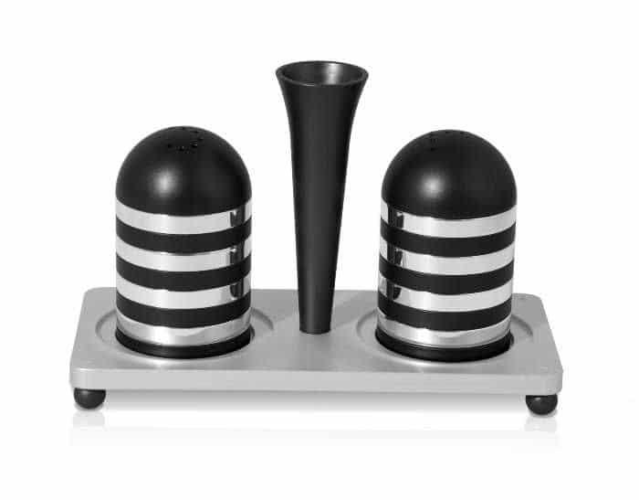 Stylish Aluminum Salt and Pepper with Tray Set