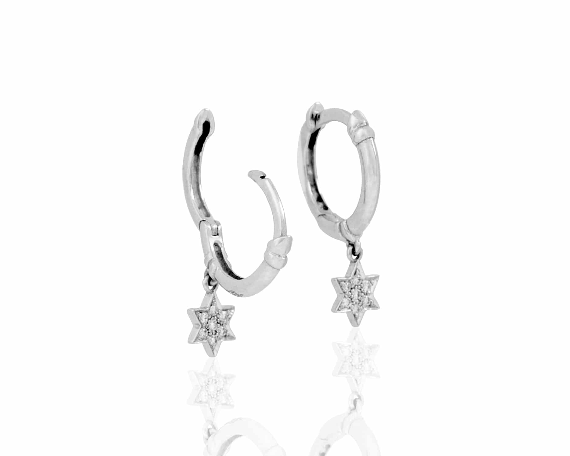 14k Gold and Diamonds Star of David Hoop Earrings