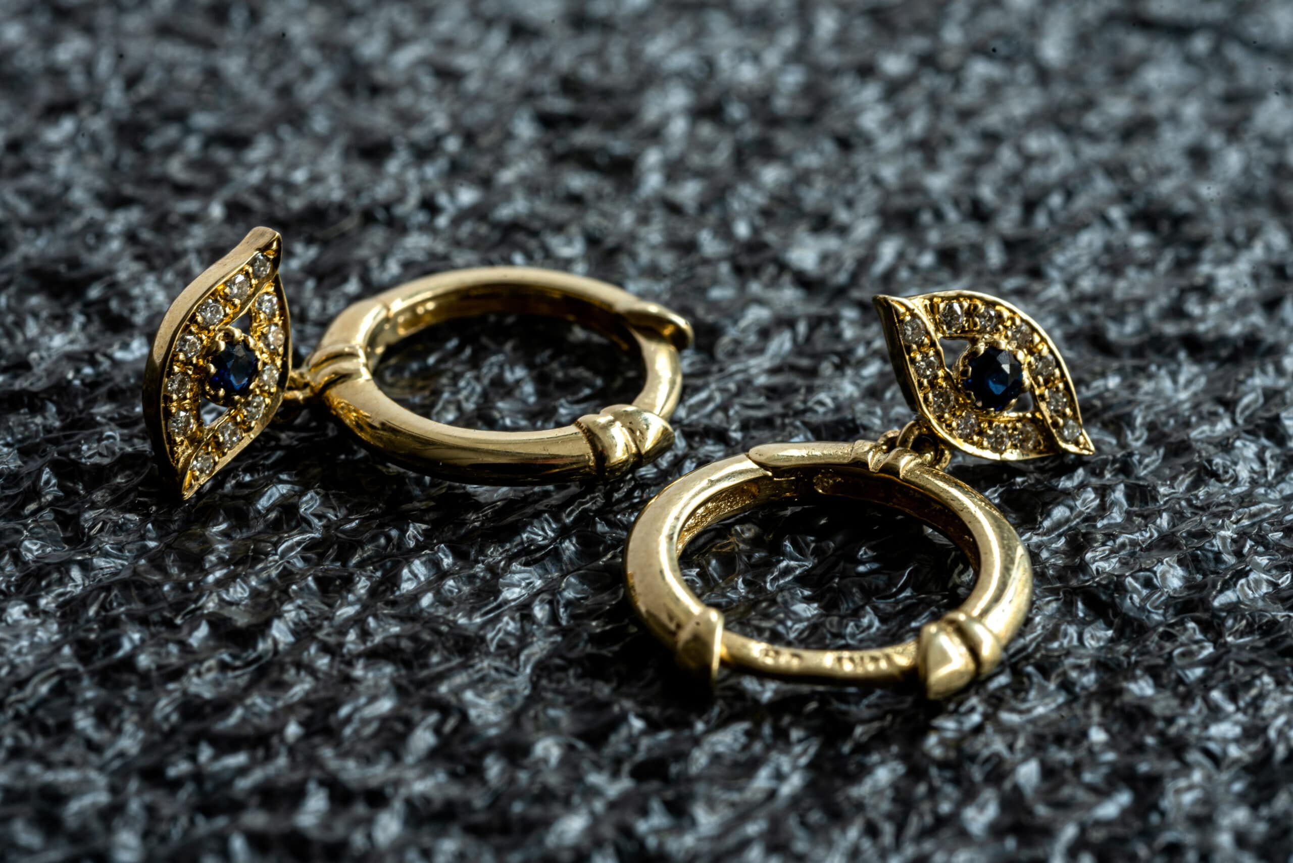 14k Gold and Diamonds Evil Eye Hoop Earrings