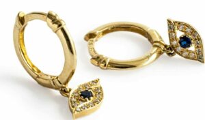 14k Gold and Diamonds Evil Eye Hoop Earrings