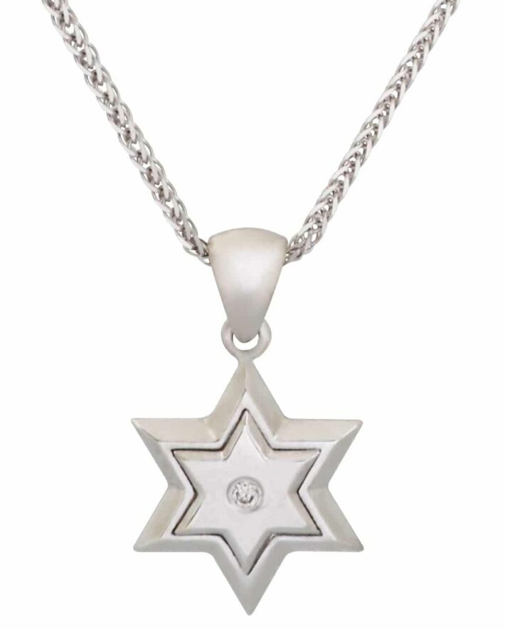 Mid-Size 14k White Gold Star of David with Diamond
