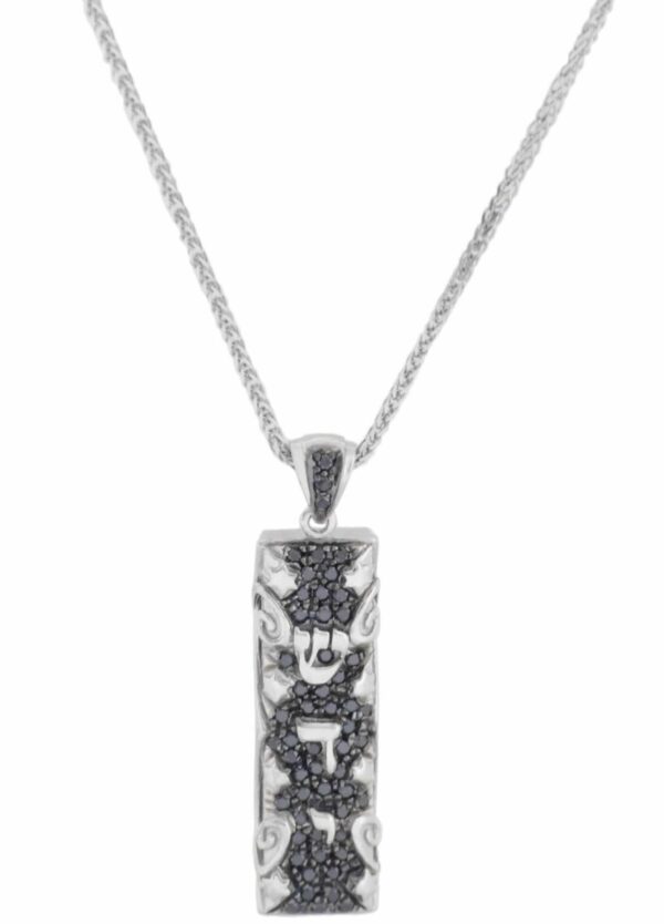 White gold Mezuzah with black diamonds pendant