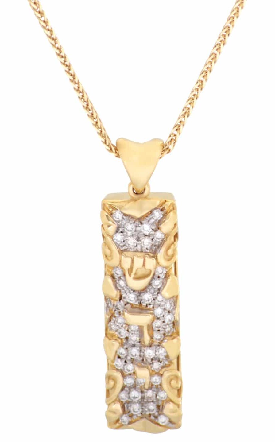 White gold Mezuzah with black diamonds pendant