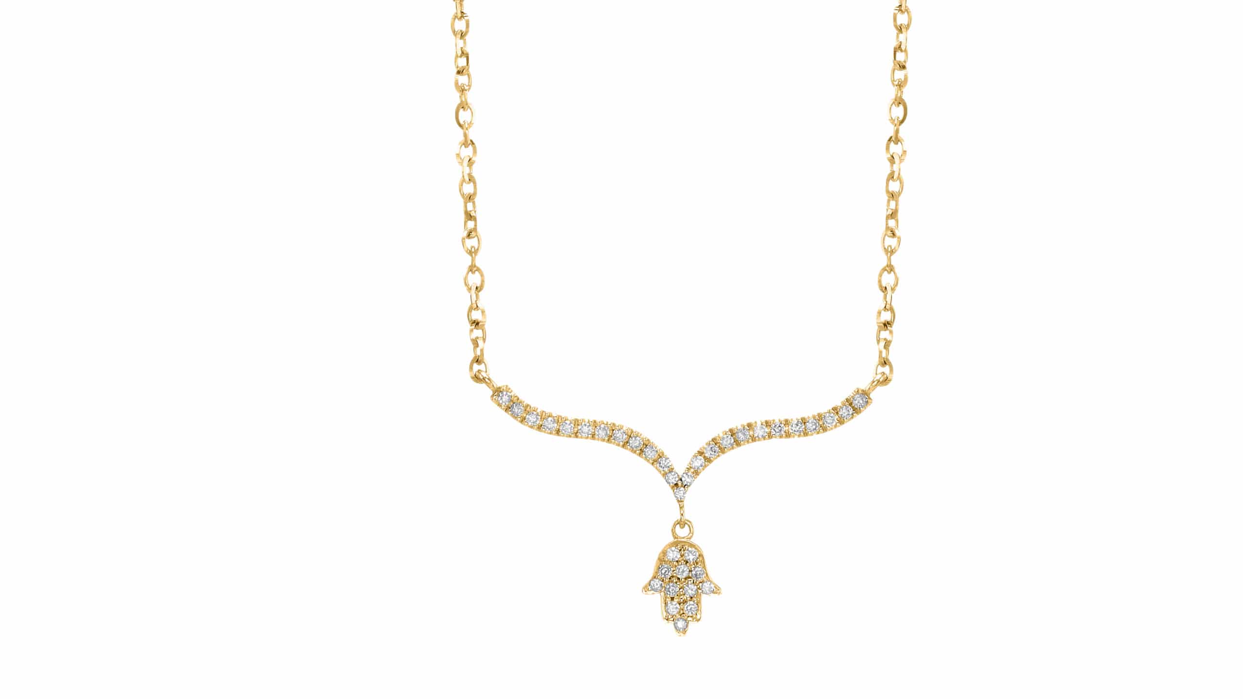 Unique and Gentle 14K White Gold Hamsa Necklace