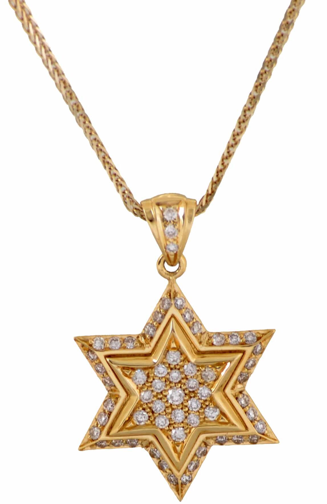 Mid-size Star of David White Gold Diamond Pendant Layered