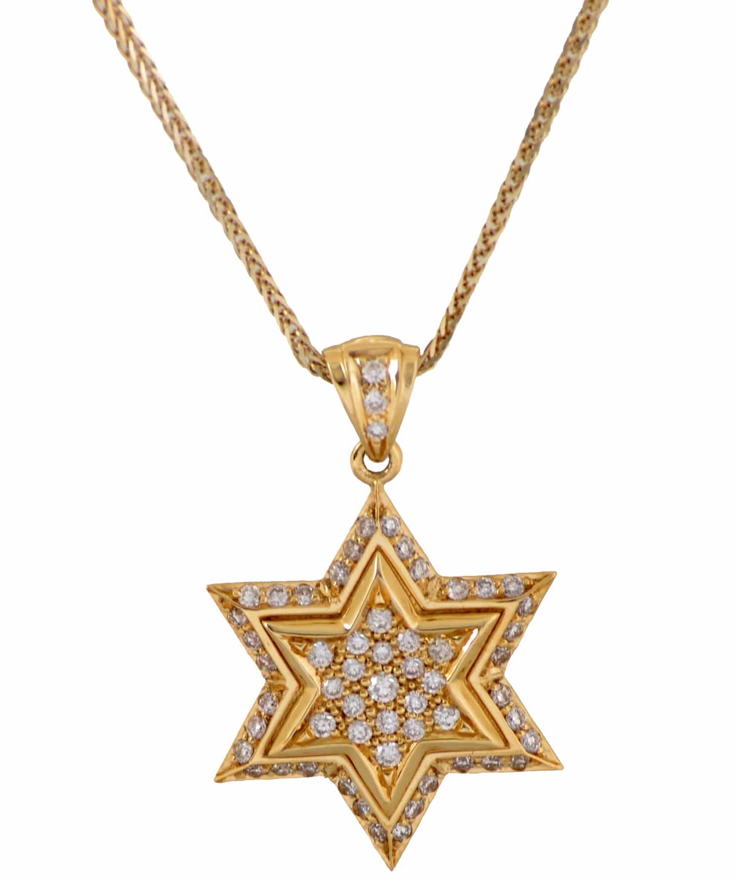 Star of David Yellow Gold Diamond Pendant Double Layered