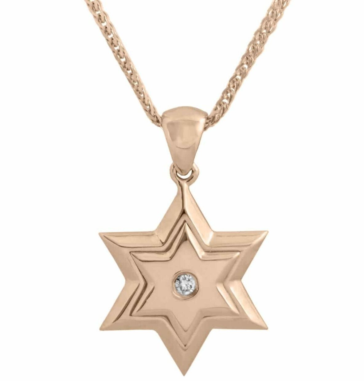 Embossed Star of David Gold Pendant with Diamond
