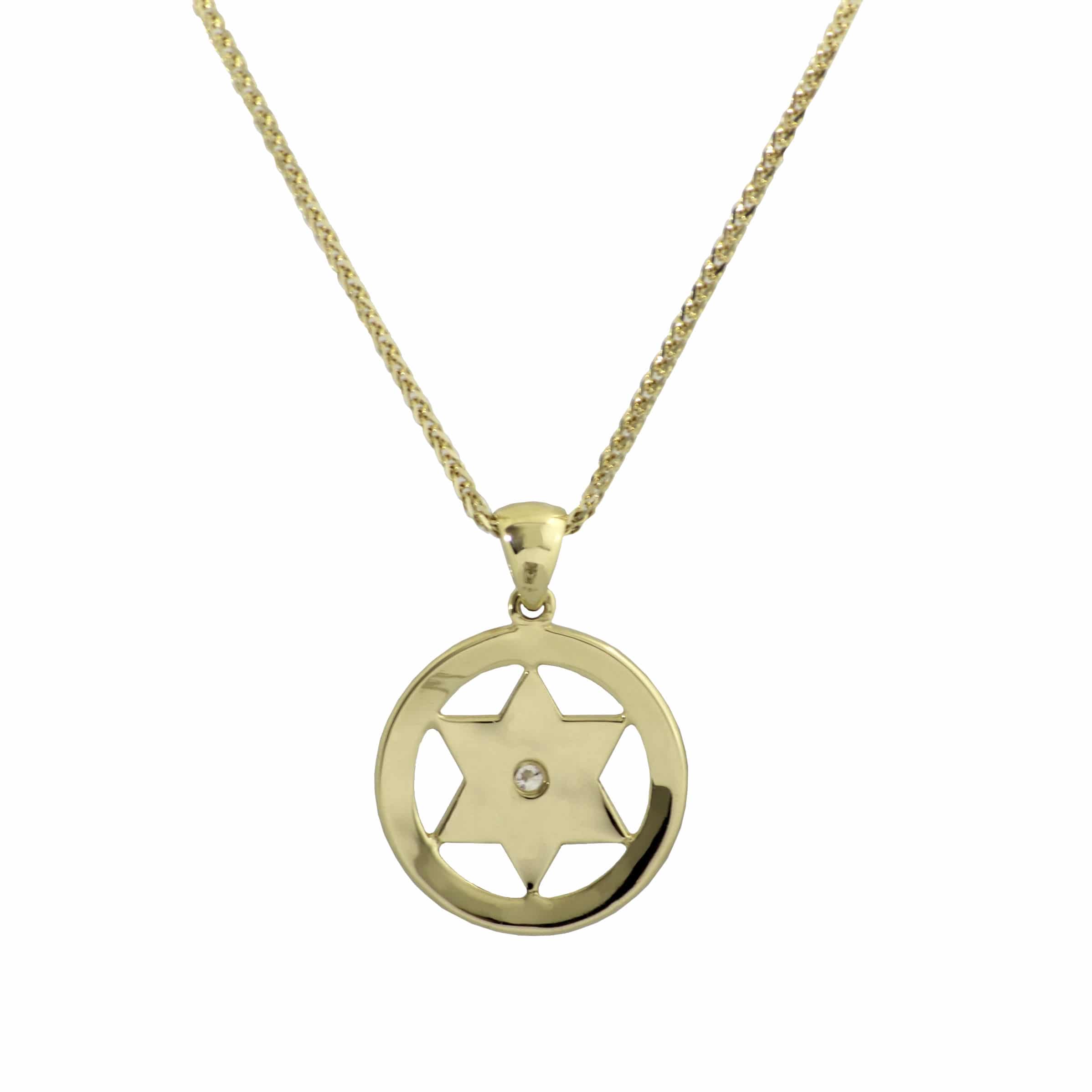 Modern Encircled Gold Star of David Pendant