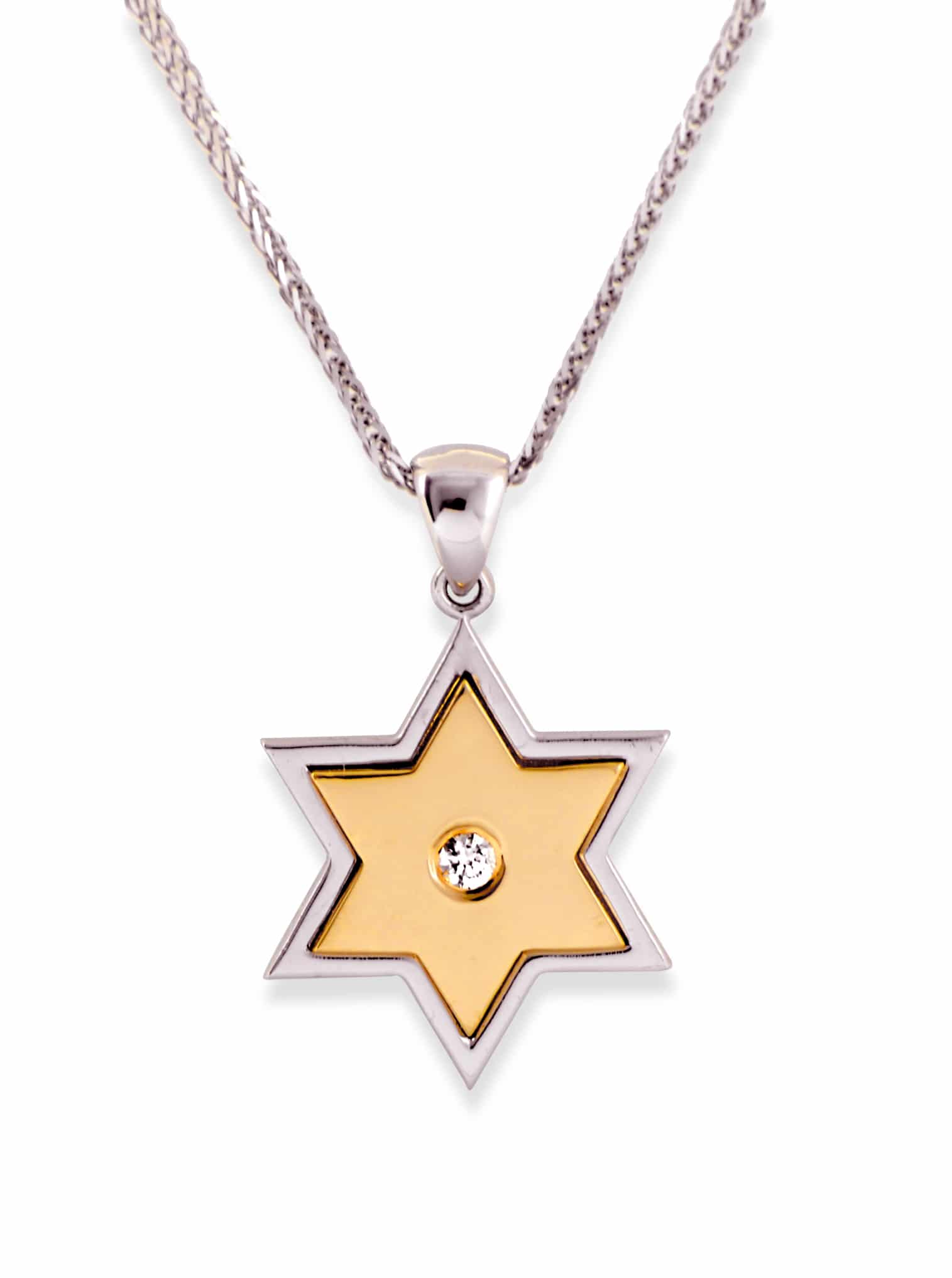 Beautiful Star of David 14K Gold Diamonds Necklace