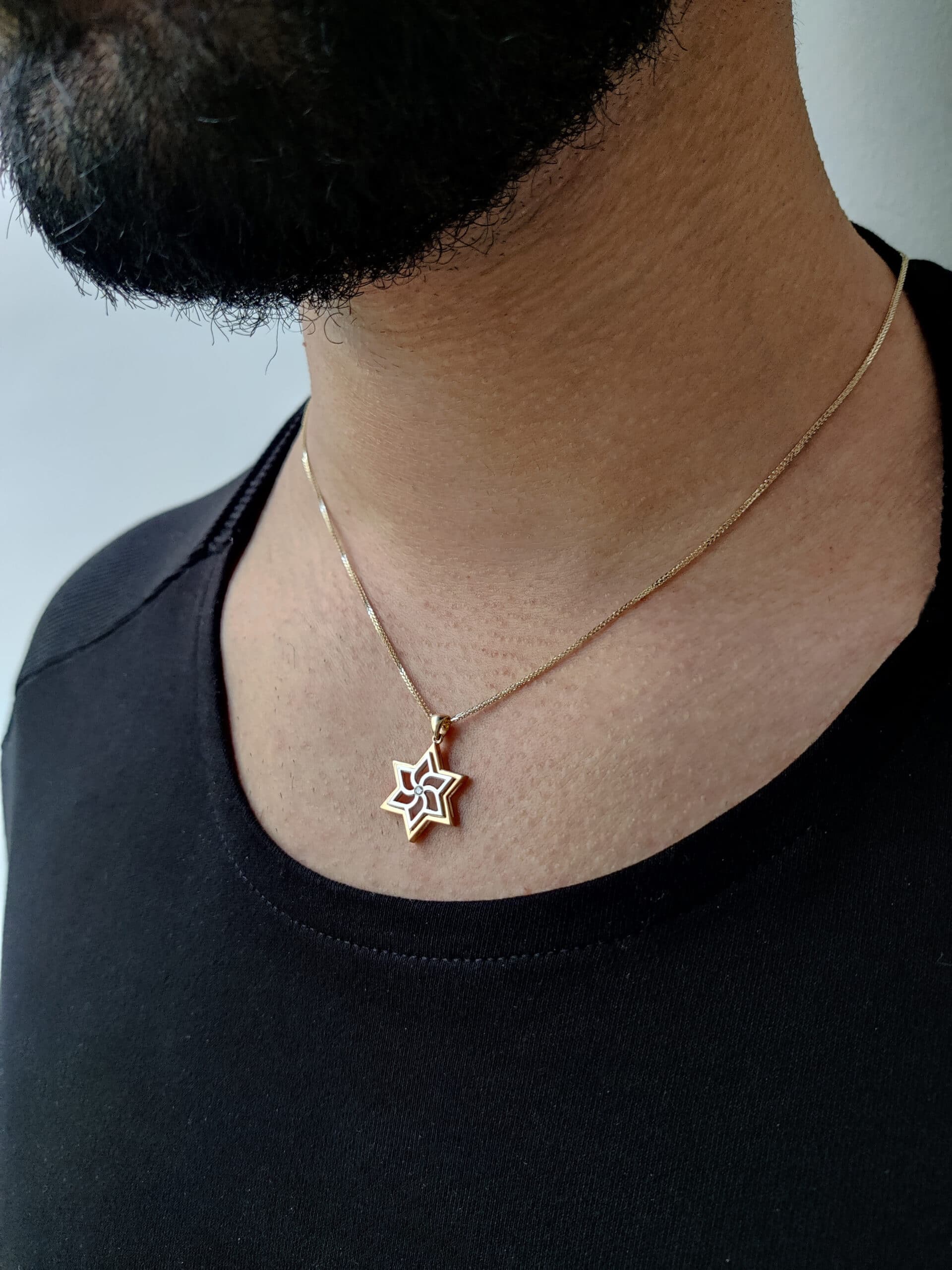 White and Yelllow Gold Star of David Diamond Pendant Necklace