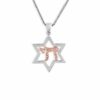 White Gold Star of David and Chai Necklace with Diamonds