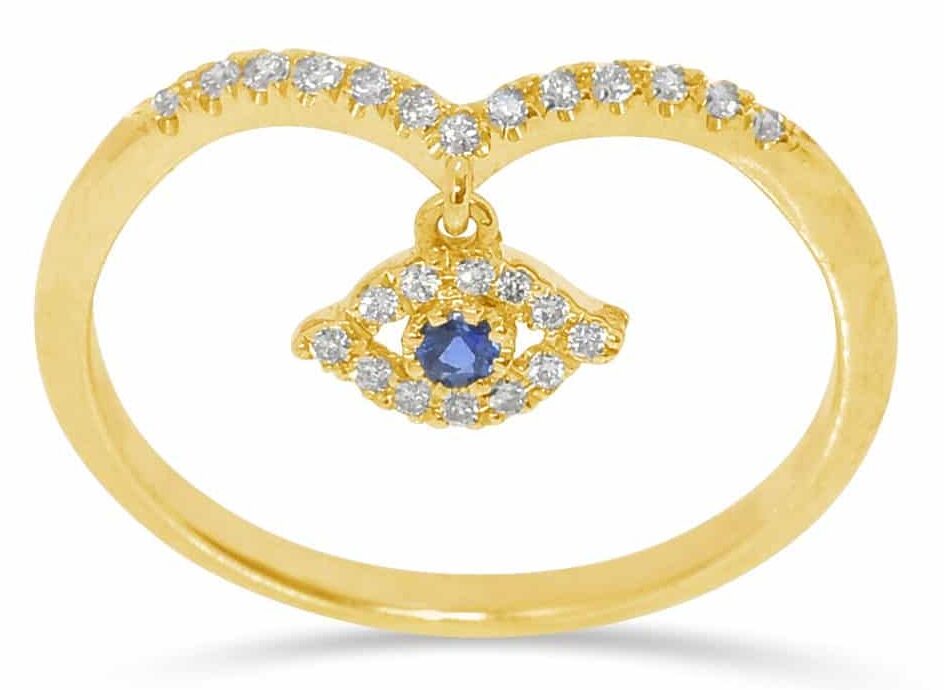 Yellow 14k Gold Evil Eye Diamond Ring