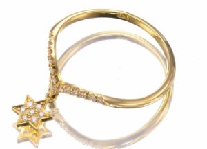 Diamonds and 14k Gold Star of David Ring V shape design