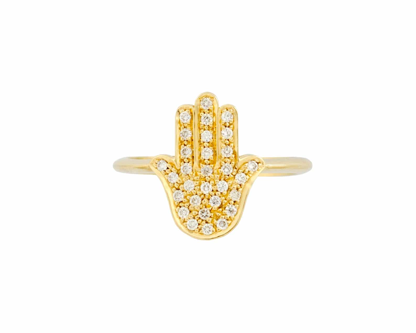 Stylish 14k Gold Hamsa Ring with Diamonds