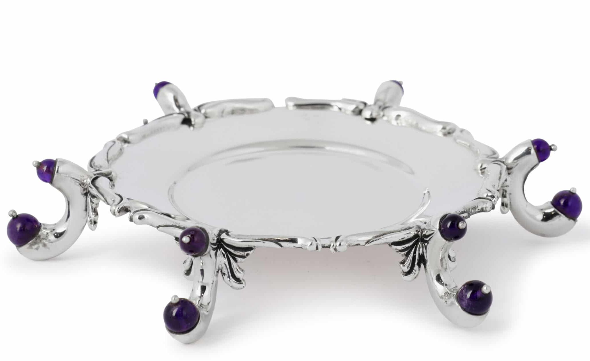 Silver Amethyst Plate With Semi-Precious Amethyst Stones