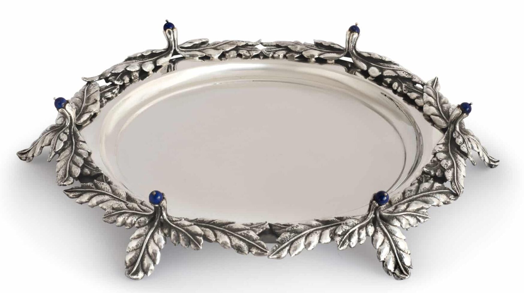 Special Leaf Design Candlesticks Tray with Blue Stones