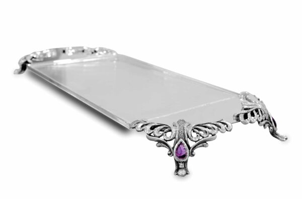 One-of-a-Kind Sterling Silver Tray With Natural Amethyst Stones