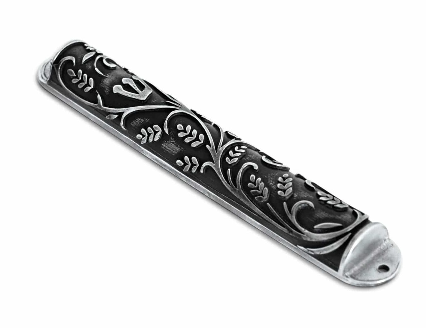 Black and Shiny Mezuzah Case Silver Look
