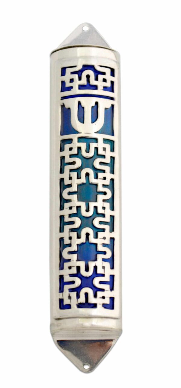 Modern Colorful Mezuzah Case Made of Sterling Silver