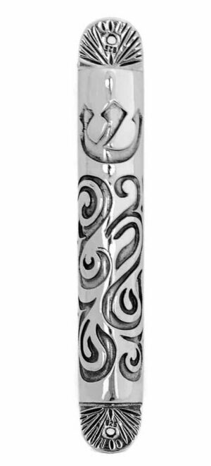 Decorated Sterling Silver Mezuzah Case
