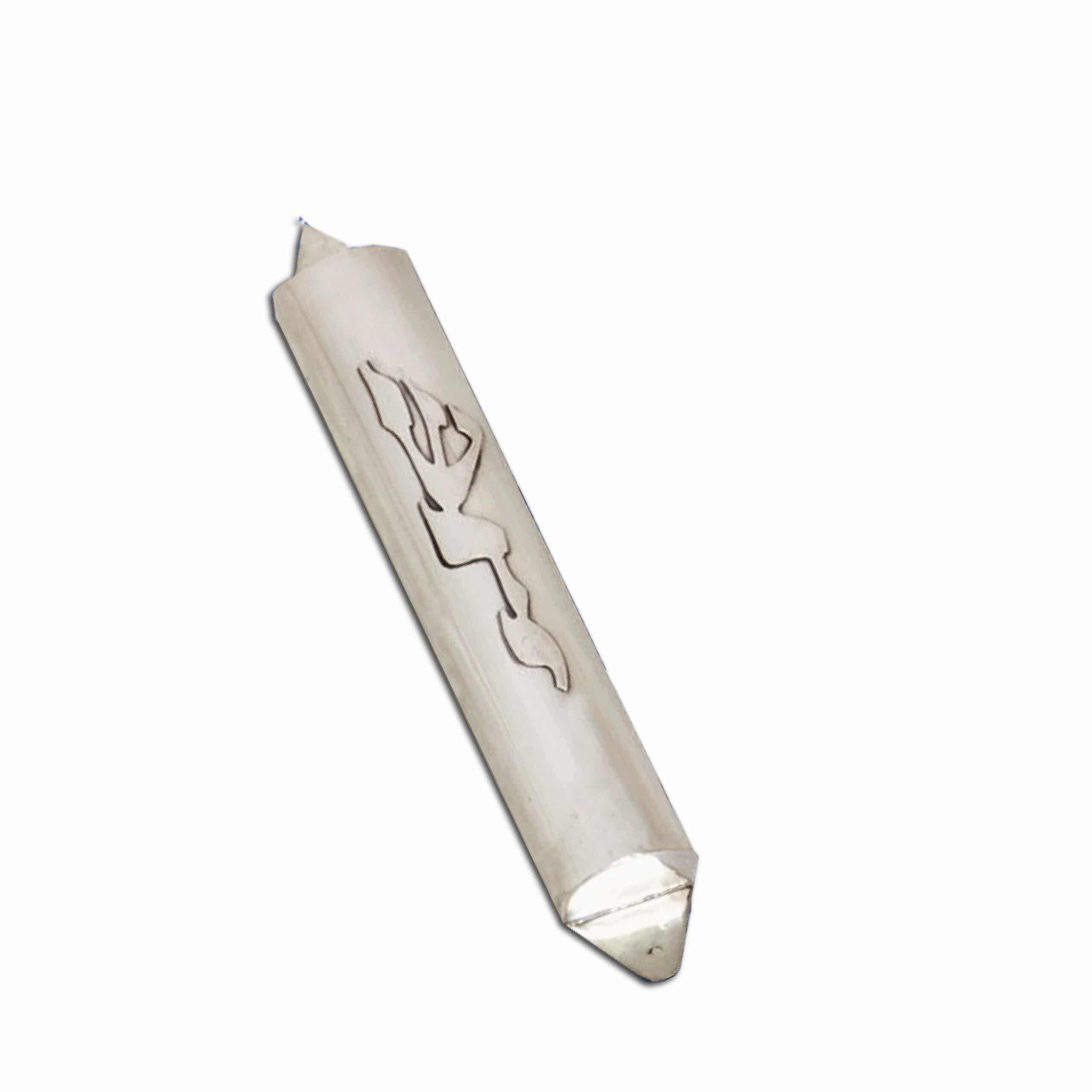 Silver Handmade Mezuzah Case with Simple Lines
