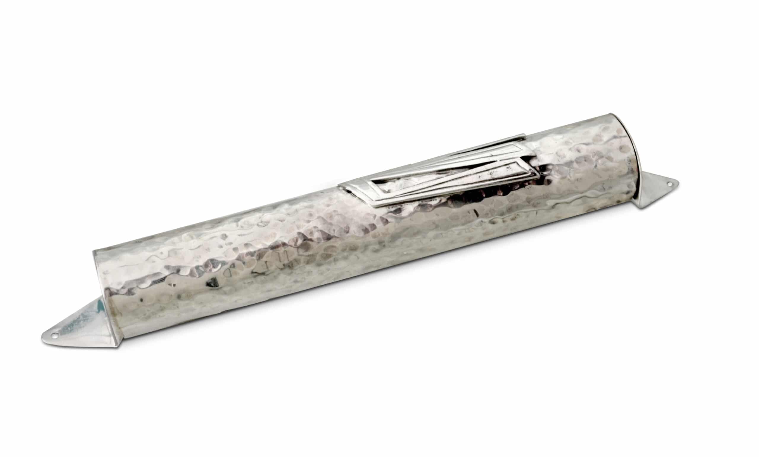 Large Silver Mezuzah Case with Hammered Finish