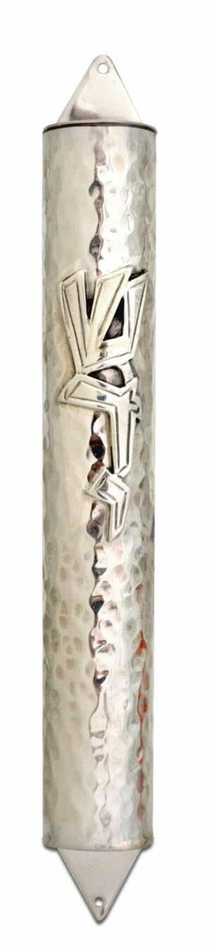 Large Silver Mezuzah Case with Hammered Finish