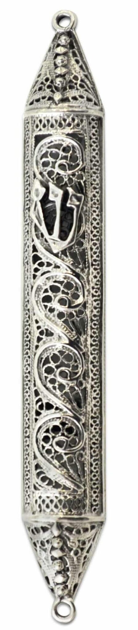Sterling Silver Mezuzah Case with Filigree embellishments