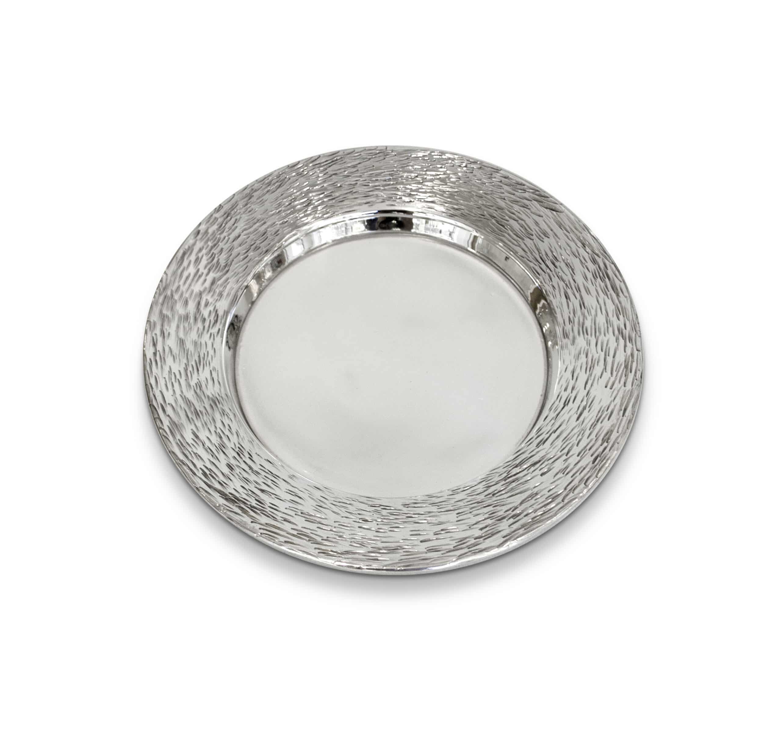Unique Hammering Sterling Silver Kiddush Plate