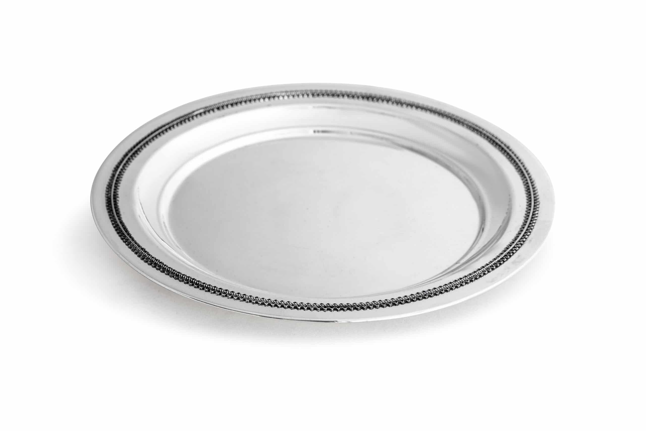 Classic Silver Plate for Kiddush with Filigree Rim