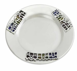 Jerusalem Shape Plate for Kiddush Cup Decorated with Enamel