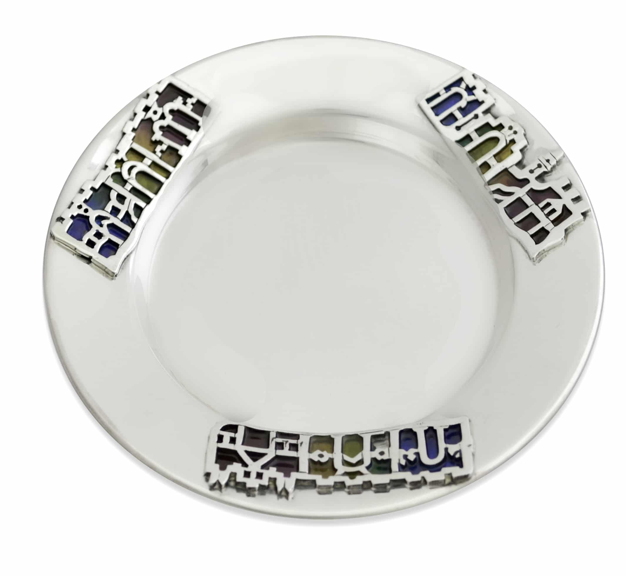 Jerusalem Shape Plate for Kiddush Cup Decorated with Enamel