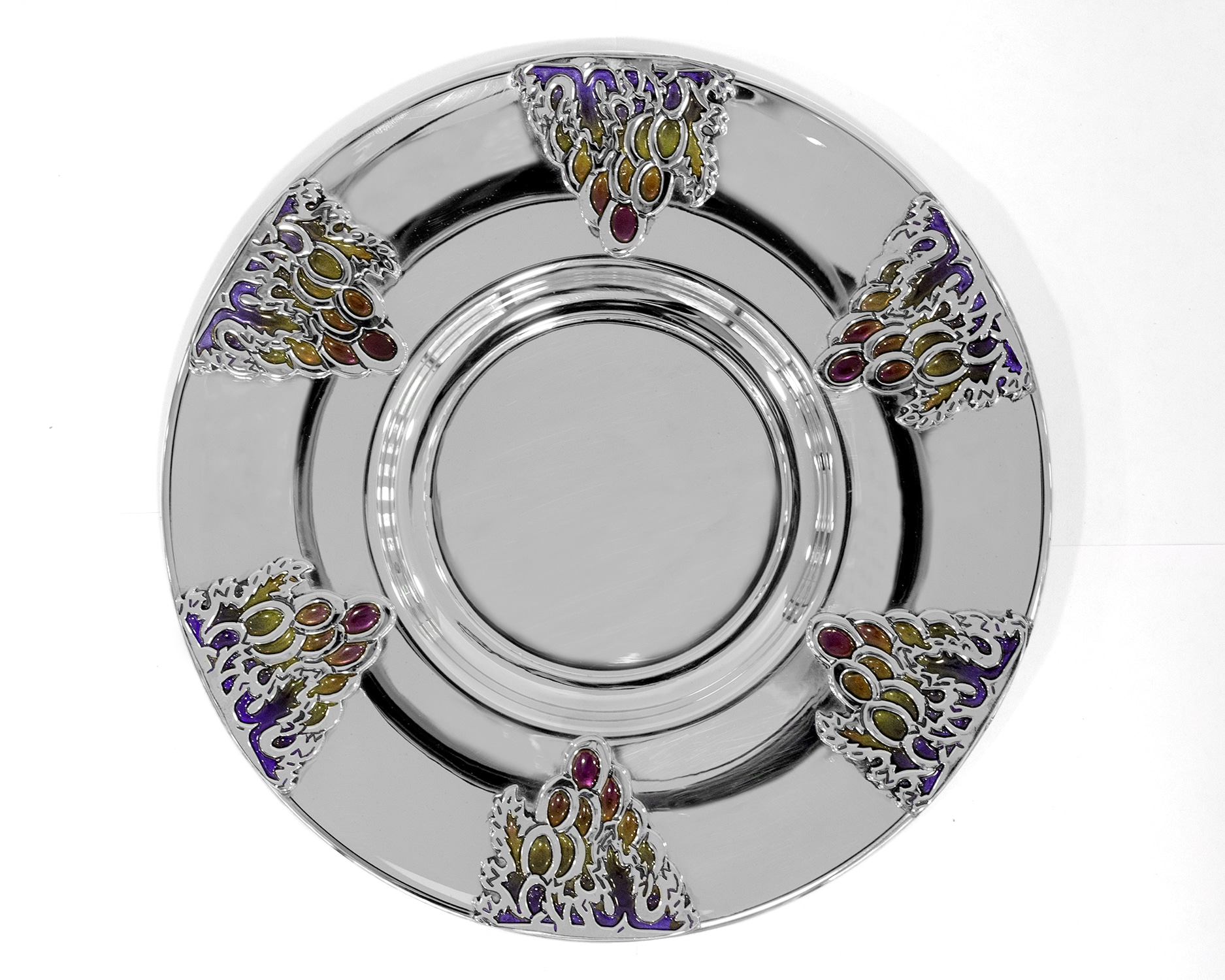 Plate for Kiddush Cup Set with Grapes Elements & Enamel
