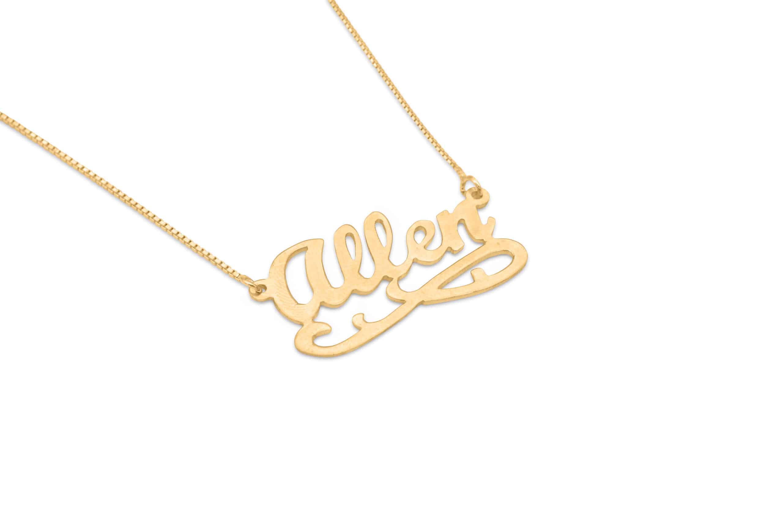 Cursive English Custom Name 14K Gold Necklace