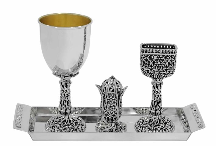 Traditional Decorated Sterling Silver Havdalah Set