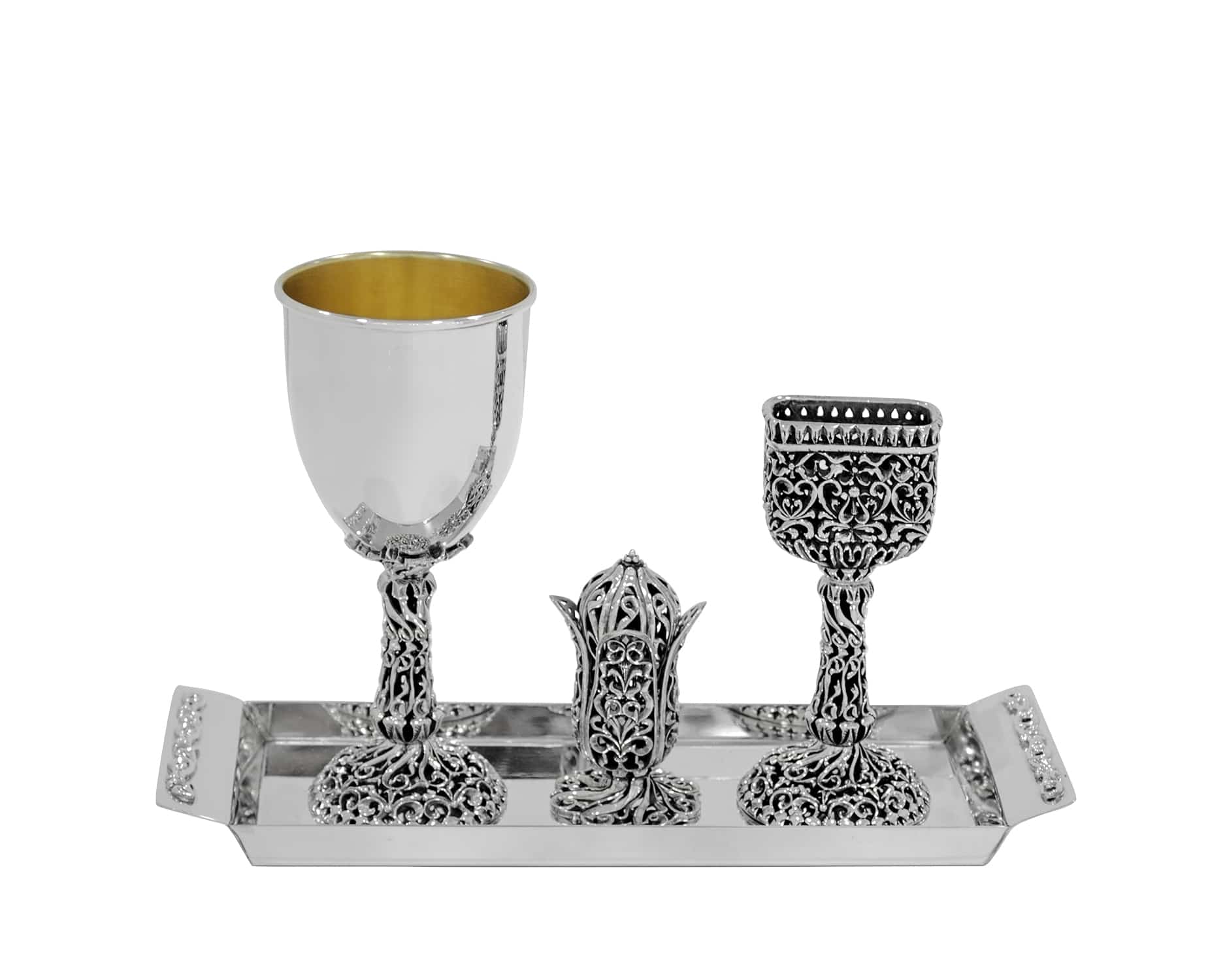 Traditional Decorated Sterling Silver Havdalah Set